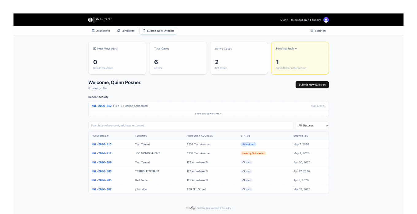 NW Landlord Solutions client portal dashboard list view
